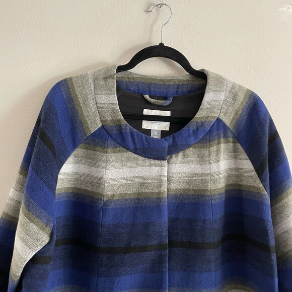Old Navy Women XL Blue Striped Wool Blend Collarless Longline Blanket Coat NWT - Picture 7 of 14